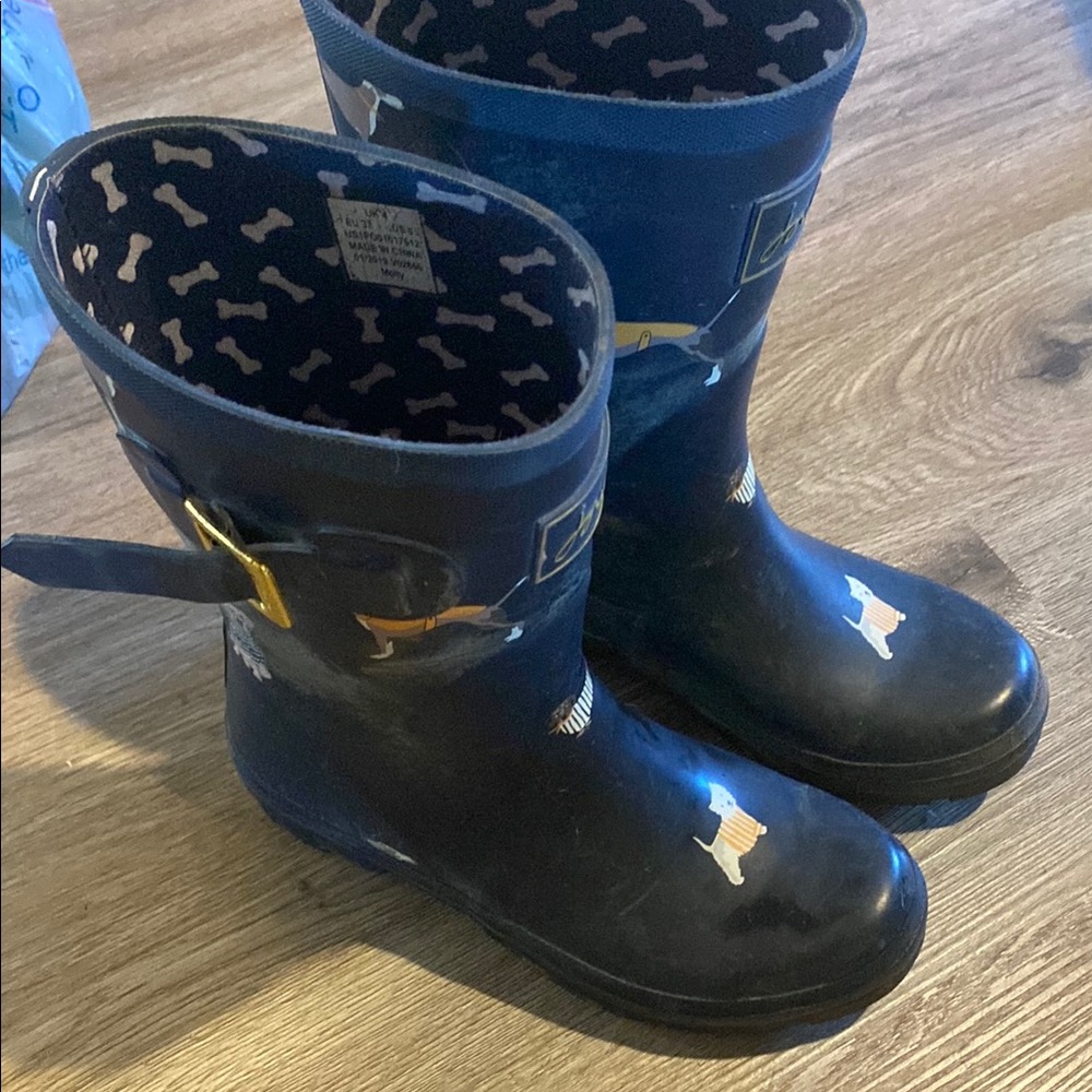 Joules 37 6.5 navy blue dog puppy pet Rain Boots printed wellies